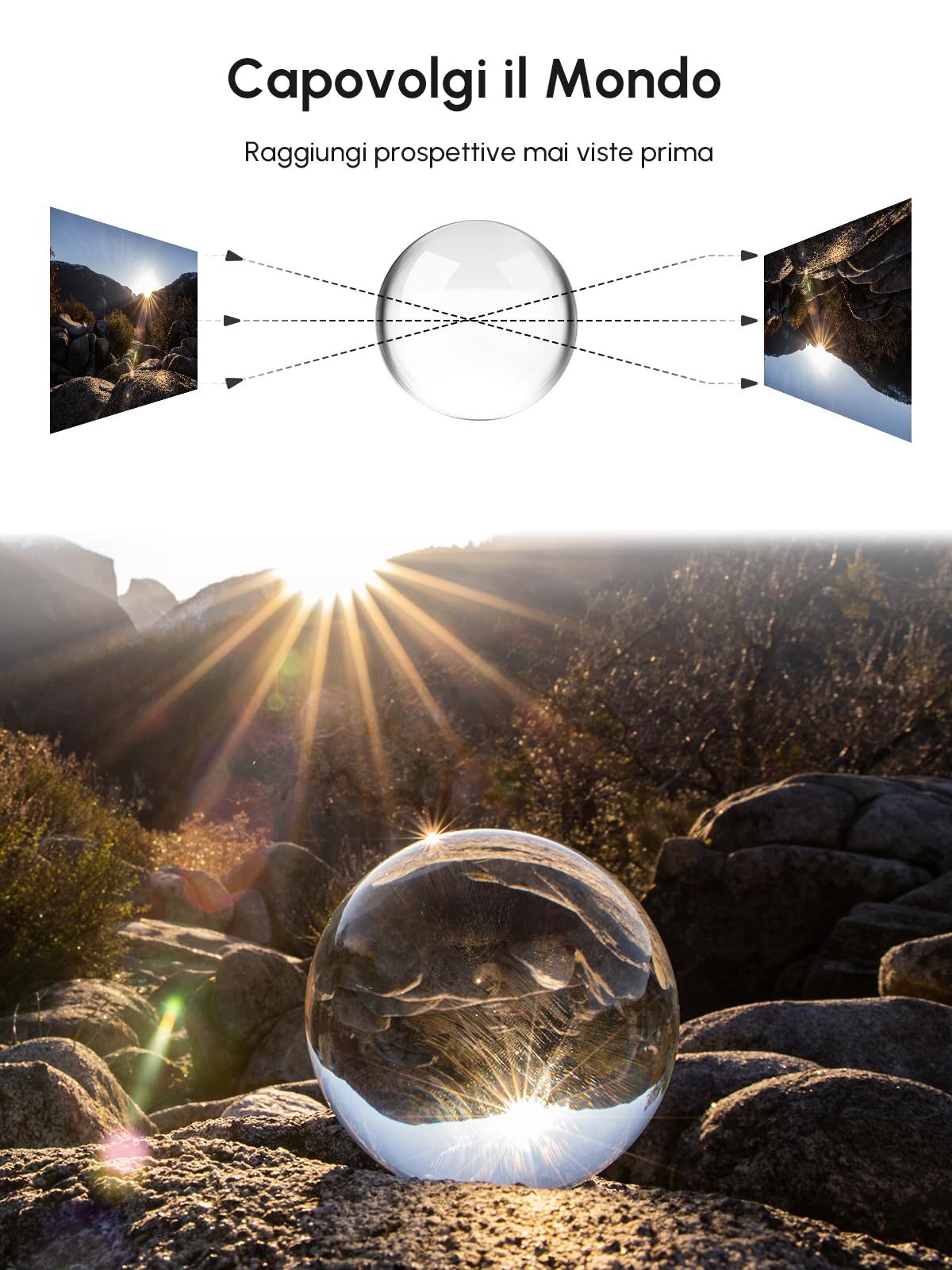 Rollei 22694 Lensball 110 mm i Sfera di Vetro i Sfera di Cristallo i Sfera della Foto con la Borsa di Stoccaggio & Panno di Pulizia in Microfibra per la Pulizia della Sfera di Vetro, Trasparente