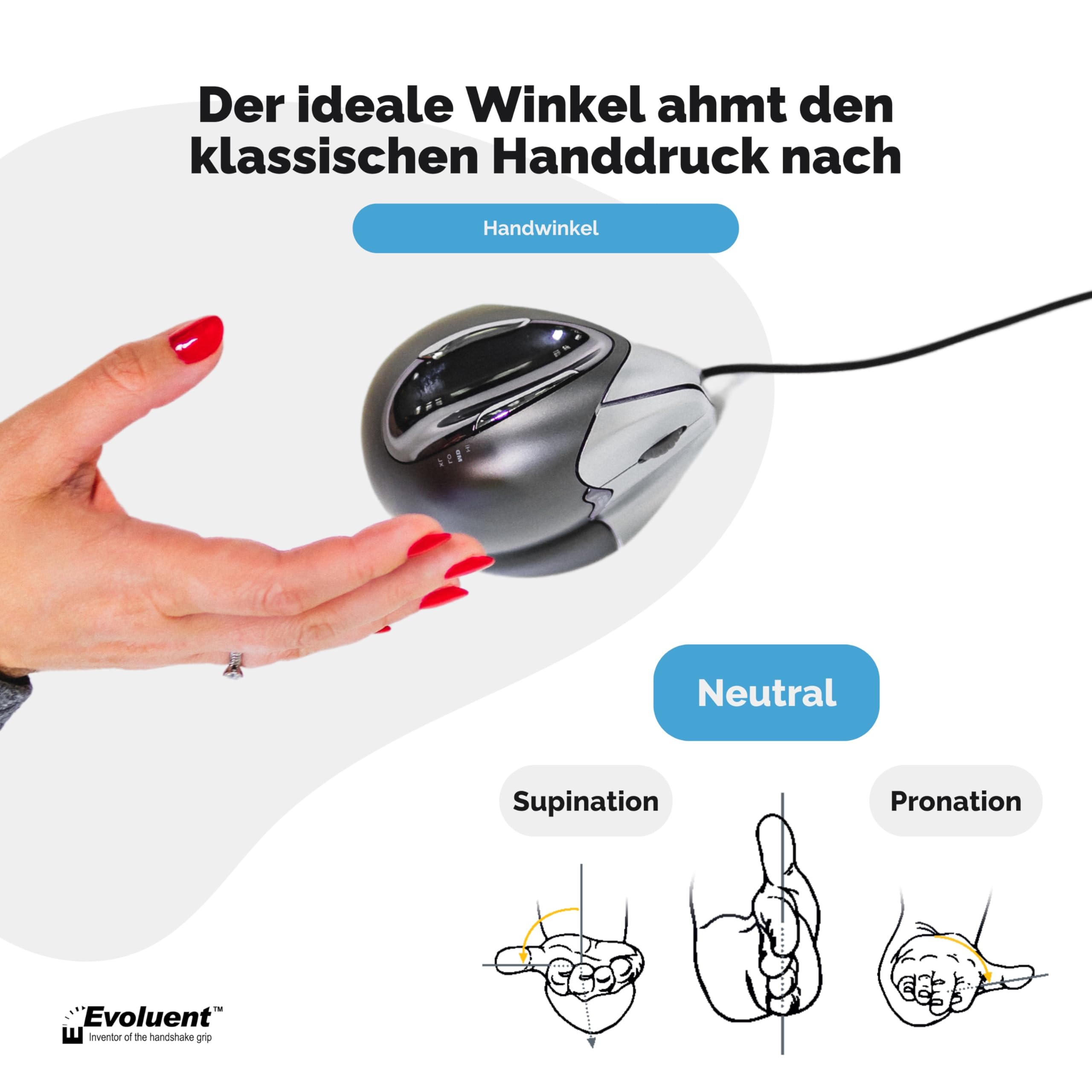Evoluent VM4R Vertical Mouse 4 Maus für Rechtshänder, Schwarz, Grau