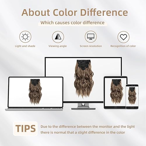 Miniatura 6 de Extensiones de cabello con clip de color marrón oscuro balayage con reflejos naturales y mezclas (16 pulgadas, 6 unidades, marrón chocolate y rubio