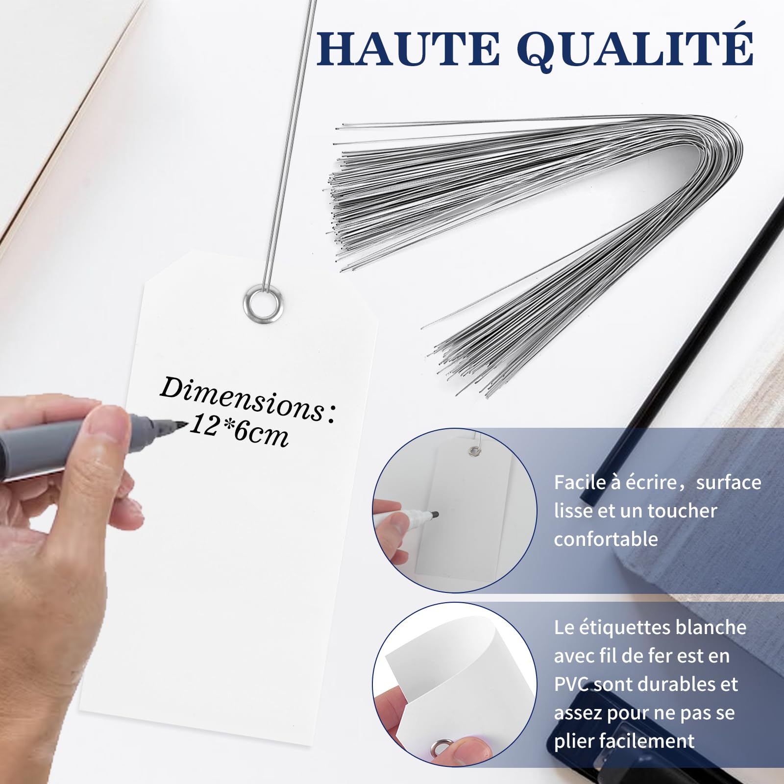 500 etiquetas con ojales de 120 x 60 mm, etiquetas con alambre etiquetas de plástico, etiquetas con alambre de hierro, etiquetas de plástico rígido fuertes y gruesas (500)