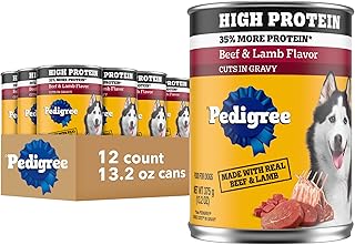 Pedigree High Protein Adult Soft Wet Dog Food, Beef & Lamb Flavor in Gravy, 13.2 oz. Cans (12 Count, Pack of 1)