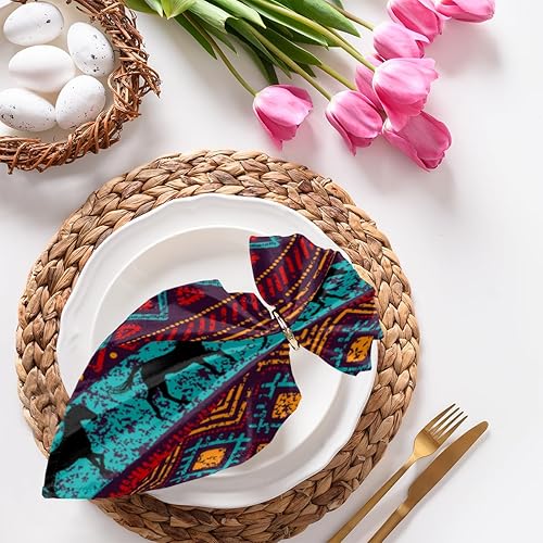 Cloth Napkins Set of 4 Ethnic Horse 20x20 Inch Cloth Napkins Aztec Pattern Washable Reusable Kitchen Dinner Napkins Table Decor for Wedding, Holiday
