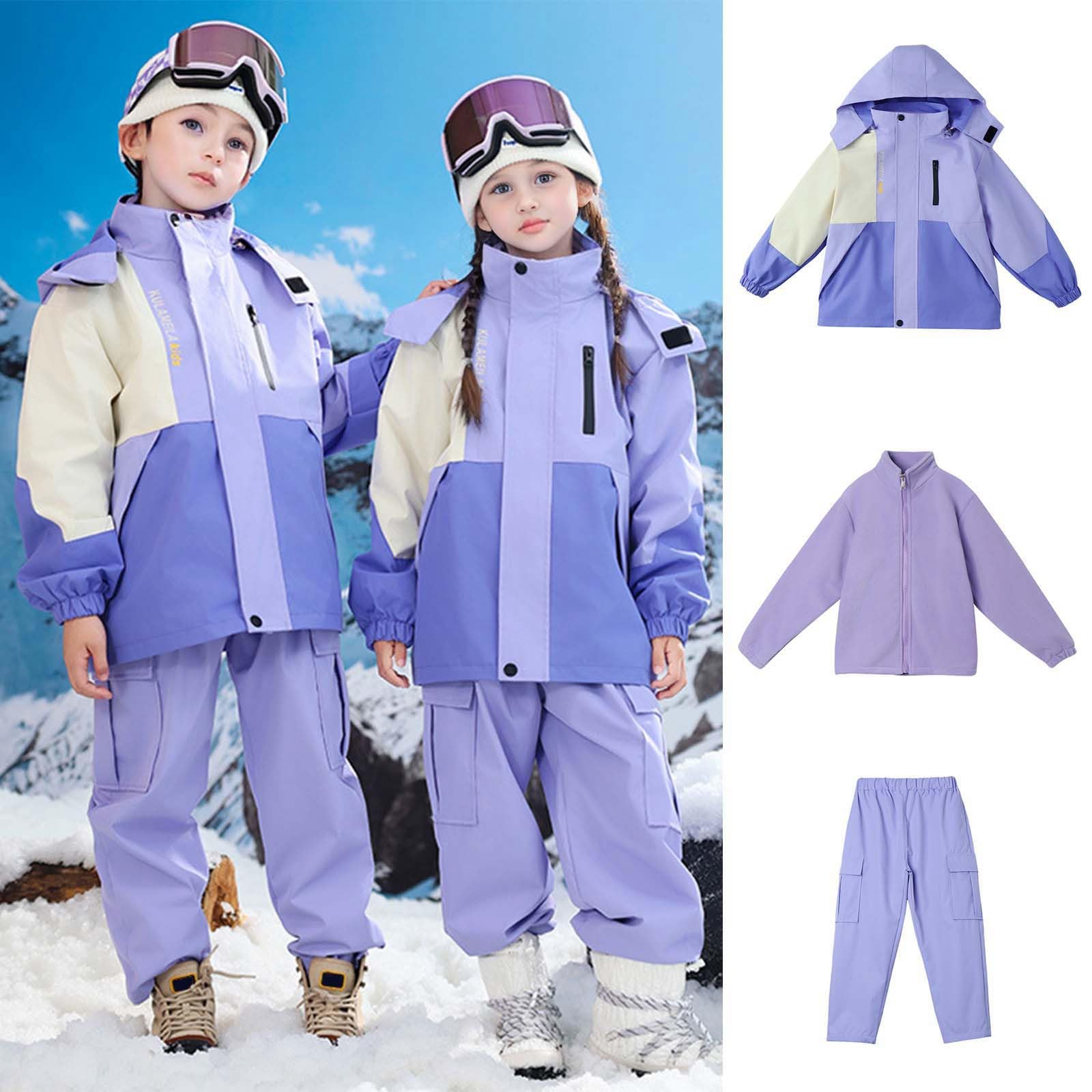 Tuta Da Sci Bambino 2 Pezzi Set Imbottiti Tuta Sci Impermeabili Completo Con Cappuccio Tute Con Tasche Piumino E Pantaloni Per All'Aperto Caldo Abbigliamento Neve