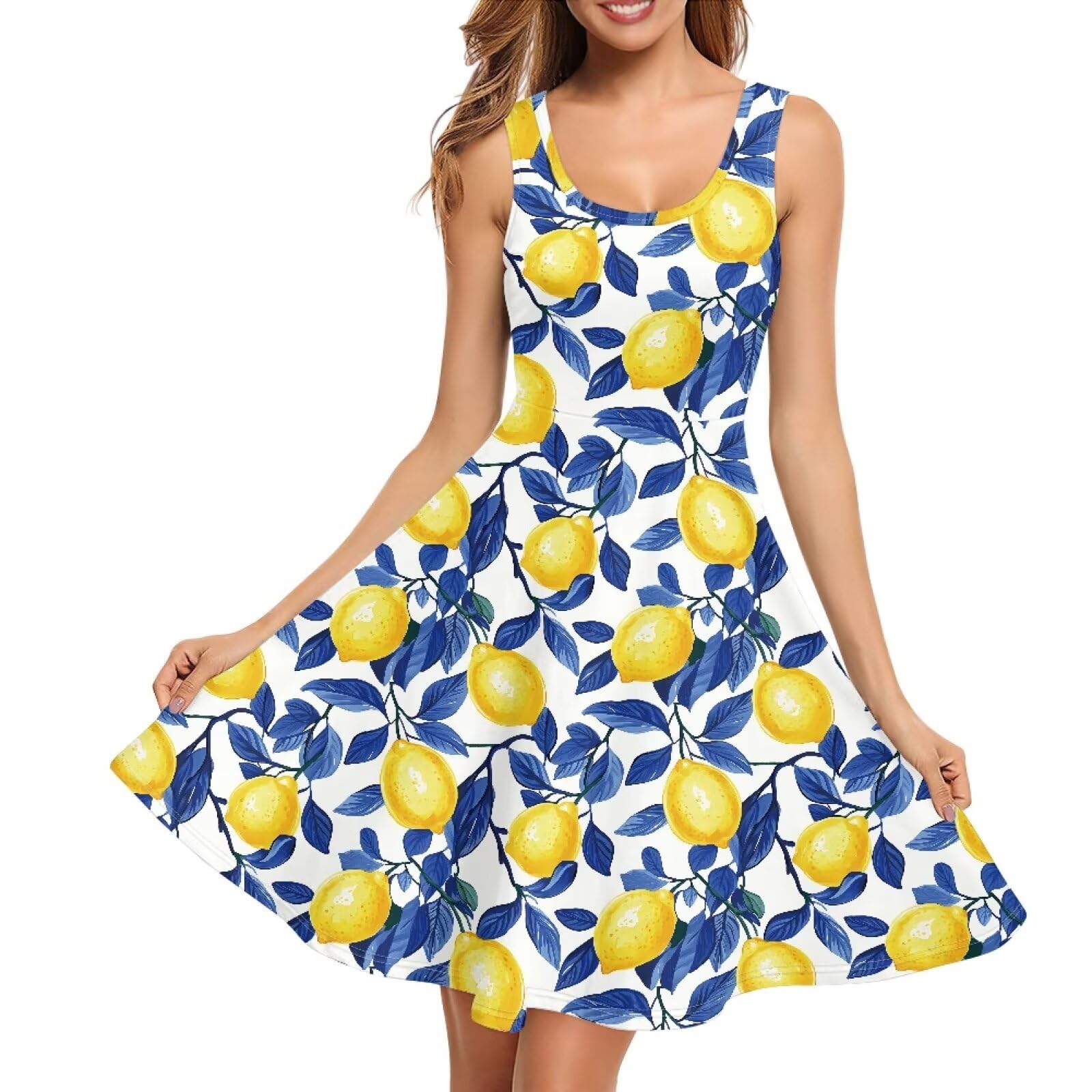 Women Stylish Tank Dresses Sleeveless Round Neck Midi Casual Dress with Pocket for Summer