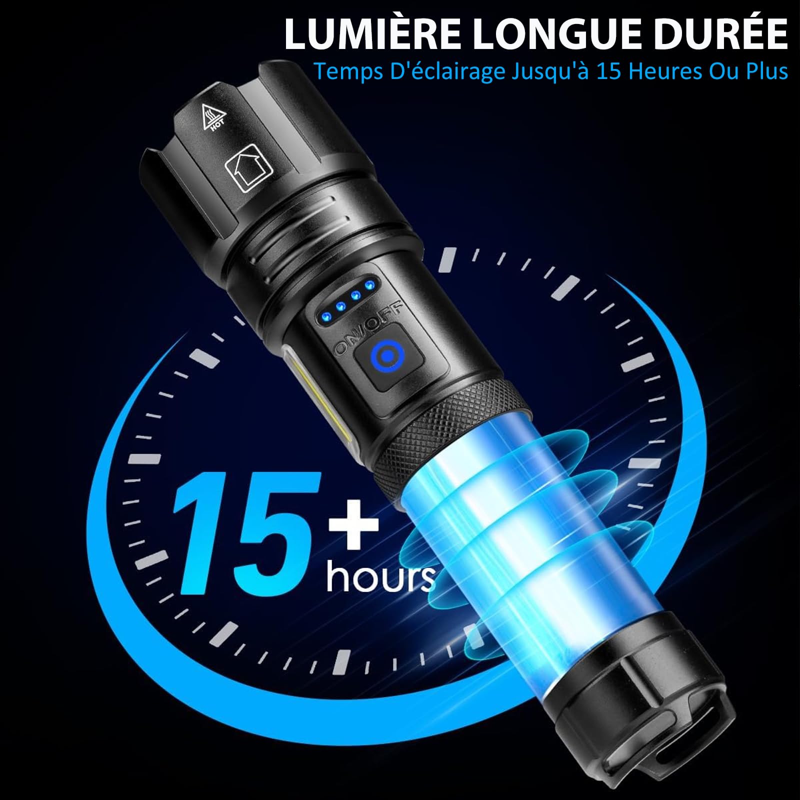 Lampe Torche LED Ultra Puissante, 1000000 Lumens Lampe Torche LED Rechargeable, 7 Modes Super Lumineuse, Longue Durée, IPX7 Étanche Idéal Pour Camping, Randonnée Et Urgences