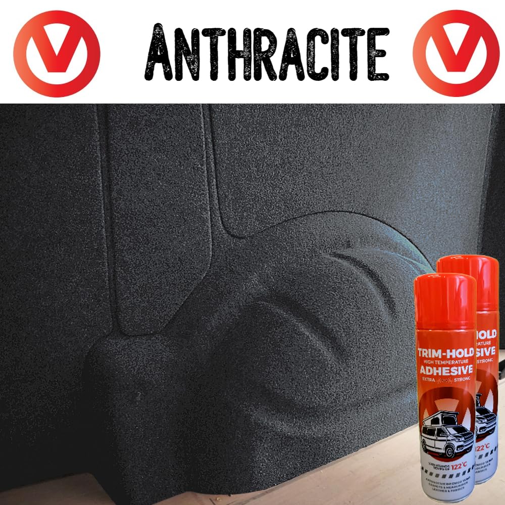 Vandalised- 4 Way Stretch Carpet Lining – for Camper/Van/Caravan - 9 Colours, Various Lengths with Glue (2:Anthracite, 3meter x 2meter 3xGlue) - 3