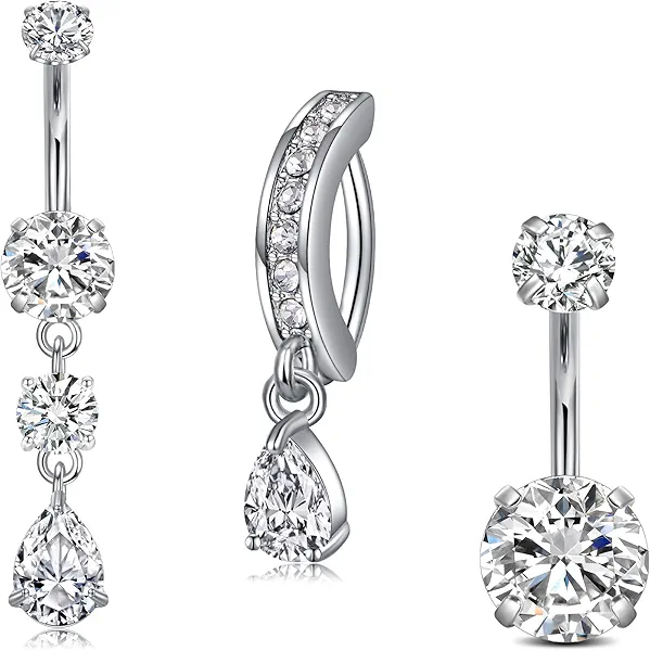 VCMART Belly Button Ring Belly Button Piercing Belly Rings Dangle Belly Button Rings Surgical Steel Clicker Floating Belly Button Rings for Women 14G Silver Gold Belly Navel Piercings Jewelry