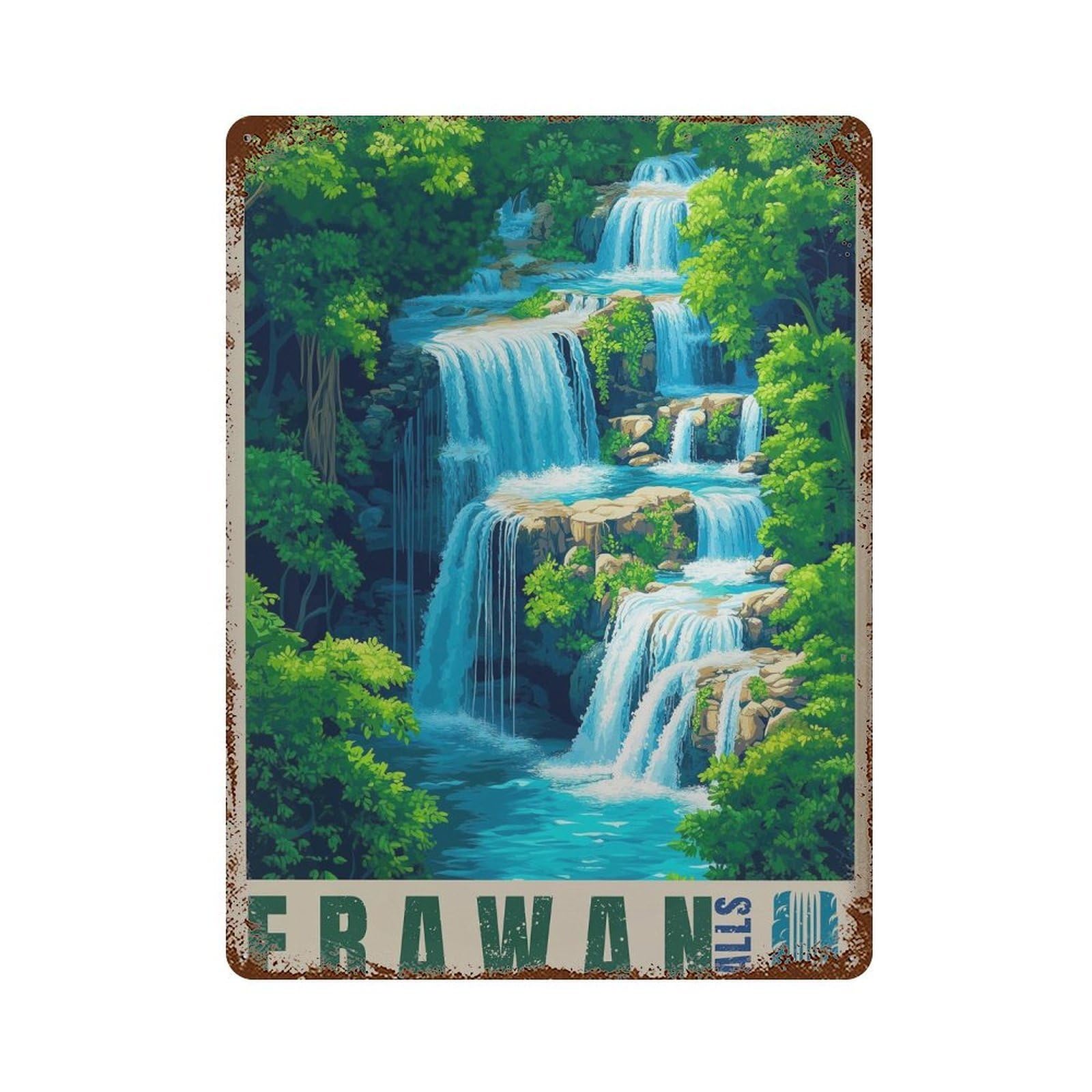 xiaoxiaoshen Erawan Waterfalls Travel Thailand Wall Decor Art Metal Tin Poster Modern Home Decor Art Home Bar Shop Decorations Vintage Sign 40x30cm