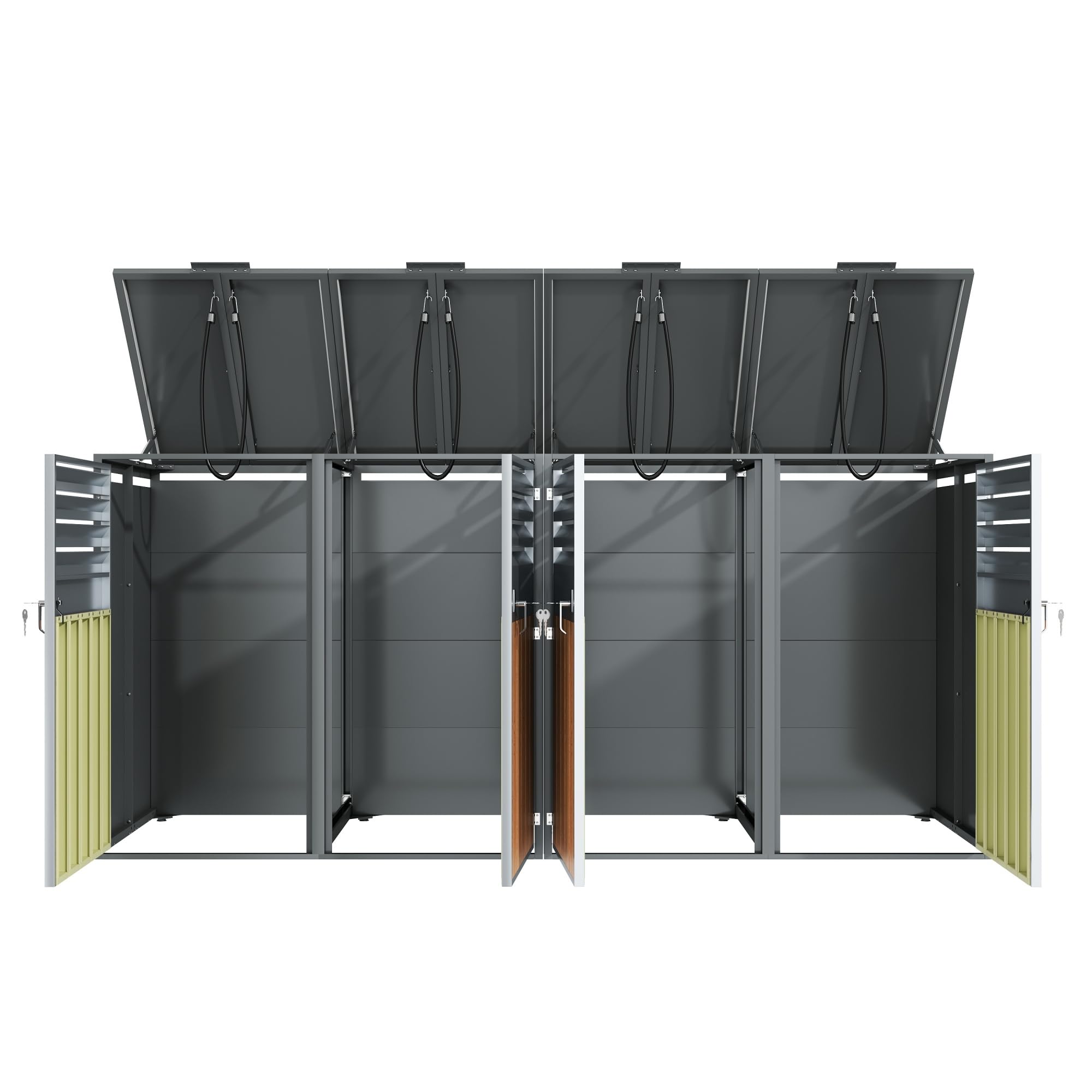 Mülltonnenbox 4Er für 4 Mülltonne Bis 240L mit Klappdeckel, Lüftungsöffnung Mit Lamellen, Trash Storage Compartments,Abschließbar, Zwei Türen, Garten Müllbox, Mülltonnenverkleidung,4 Bin
