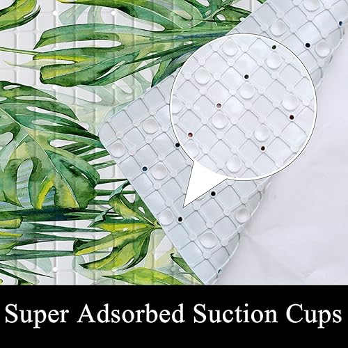 Miniatura 6 de Tapete antideslizante para bañera con hojas de palmera, 15 x 27 pulgadas, con agujeros de drenaje, ventosas, lavable, botánico, Monstera, para