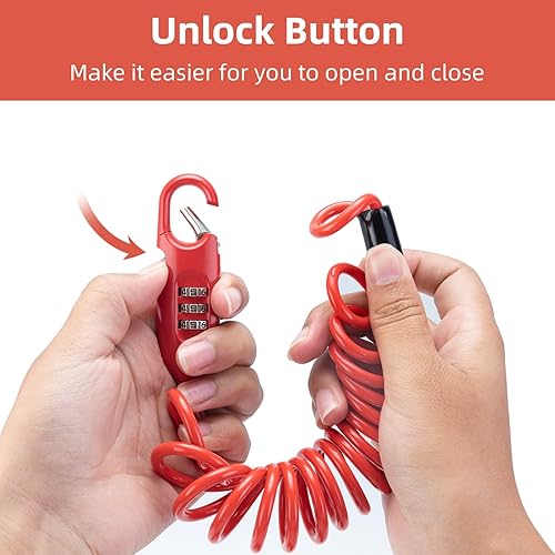 Miniatura 3 de ROCKBROS Cable de bloqueo de bicicleta de 6 pies de largo con combinación de bloqueo de casco de motocicleta, portátil, antirrobo, para