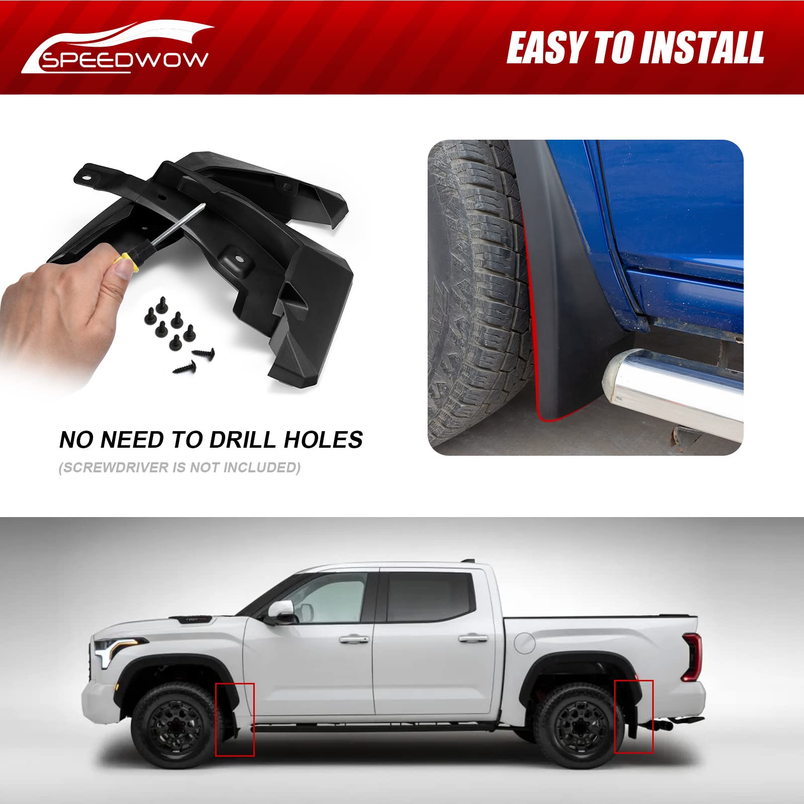 SPEEDWOW Mud Flaps Splash Guards Fit for 2016-2022 Toyota Tacoma (Except SR Models ) ,Front and Rear Mudflaps Splash Guards 4Piece/Set ?No Drilling Required