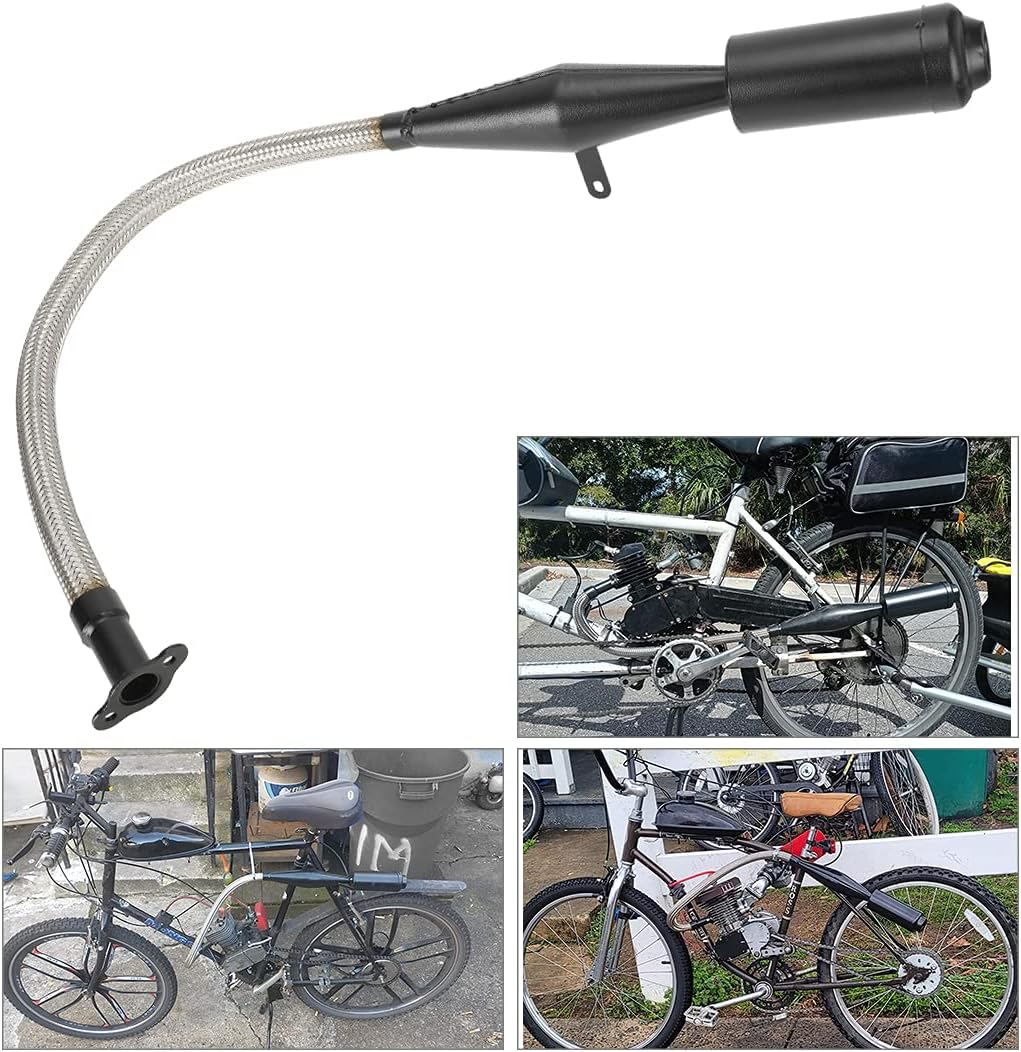 FVRITO Stainless Steel Flexible Exhaust Muffler Pipe Silencer Gasket for 2 Stroke 49cc 60cc 66cc 80cc 100cc Engine Gas Motorized Bicycle Motor Bike Black