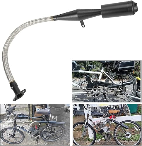 Miniatura 3 de FVRITO Silenciador de tubo de escape flexible de acero inoxidable Junta silenciador para 2 tiempos 49cc 60cc 66cc 80cc 100cc motor moto negro