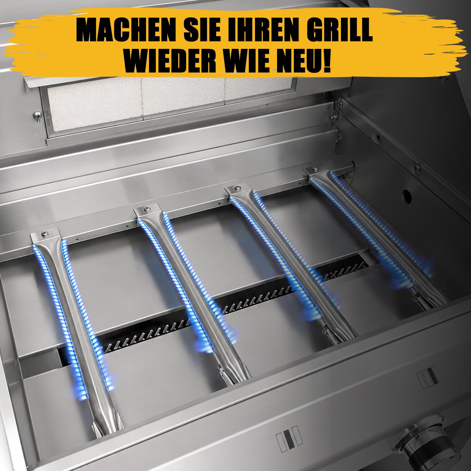 GFTIME Edelstahl Brenner 42 CM Set für BBQ Grillware, Broilmate, Charmglow, Tepro, Master Forge, Flame Rohrbrenner, Gasgrill Ersatzbrenner, Ersatzteile Brennerrohr, Heckbrenner, Verteiler