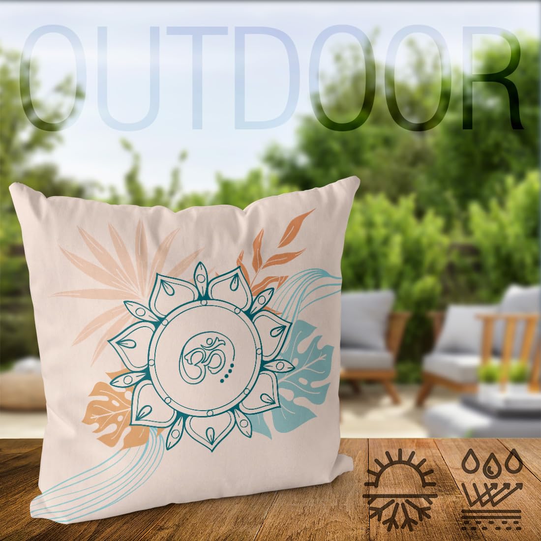 VOID Yoga Mandala Blumen Sonne Kissenbezug Kissenhülle Polyester wasserfest Ostern Deko-Kissen Outdoor, Kissen Größe:80 x 80 cm