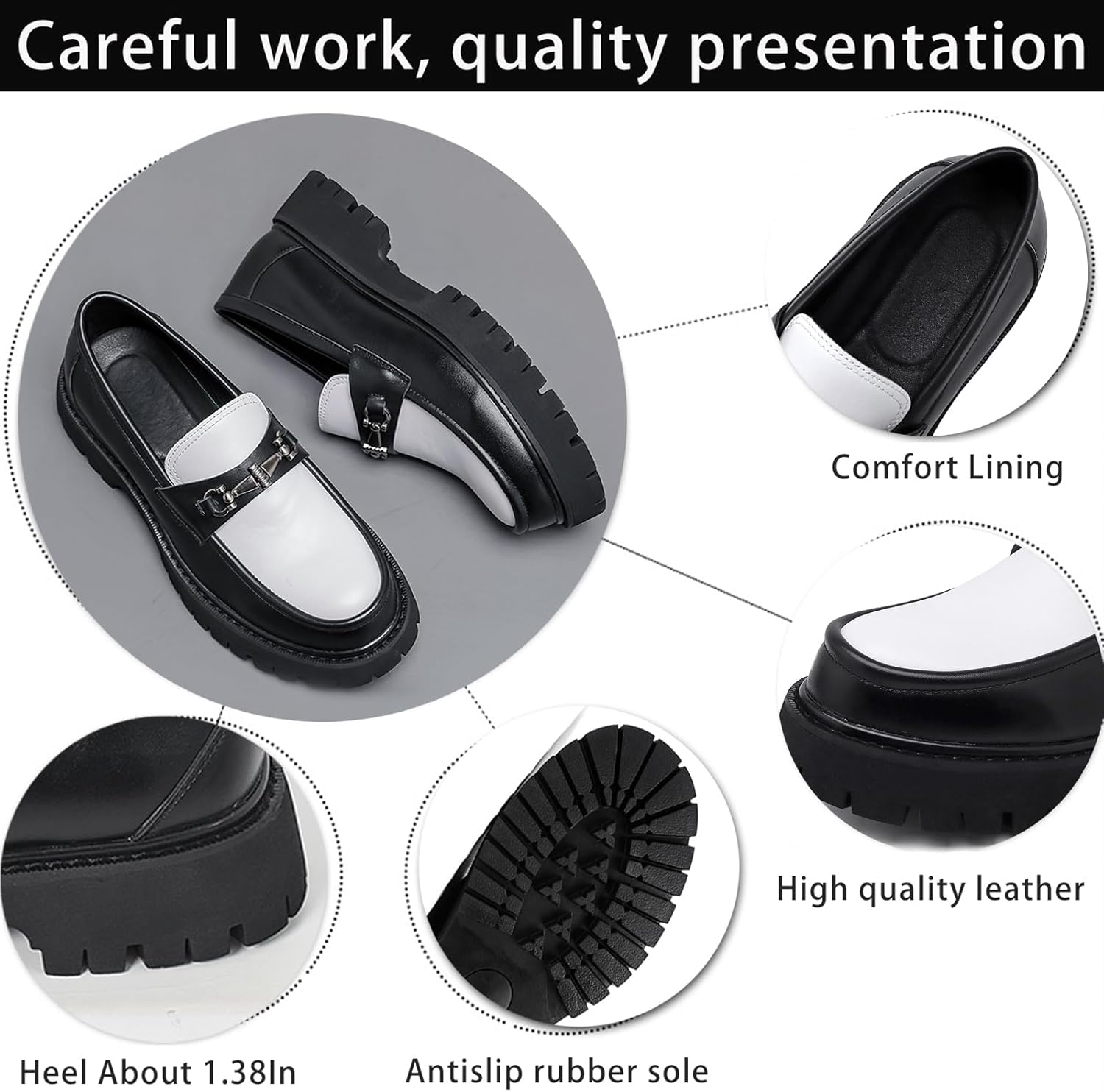 Men's Platform Loafers Fashion Patent Leather Slip-On Shoes with Metal Horsebit Non-Slip Lug Sole Comfortable Dress Shoes for Business Office & Casual Daily Wear - Image 5