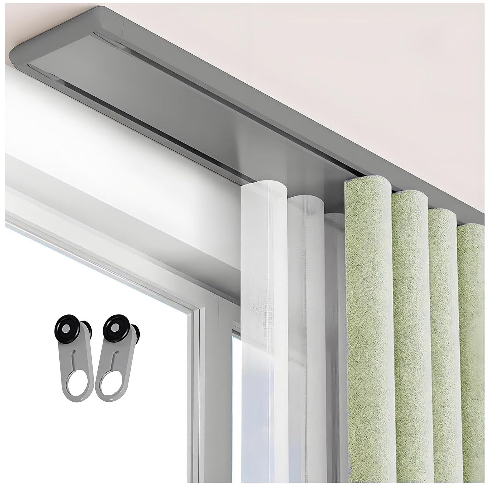 Reihe Vorhangschiene 3.6m Alluminio Gardinenschiene 2-g Deckenmontage ideale per Wohnzimmer Schlafzimmer Raumteiler Grau verfügbar in 1m-8m Längen
