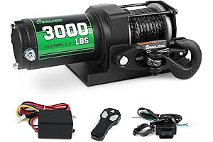 3000LB ATV Winch with Synthetic Rope,Electric Winch 12V with Wireless Remote Control