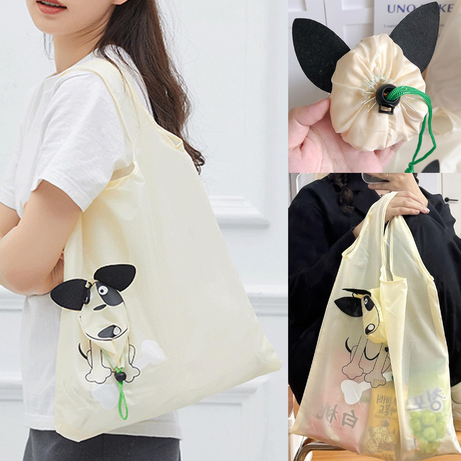 FOSDICK 4 Pcs Folding Shopping Bags, Lovely Foldable Shopping Bag, Reusable Grocery Bag, Fold Up Shopping Bag in Pouch - Image 4
