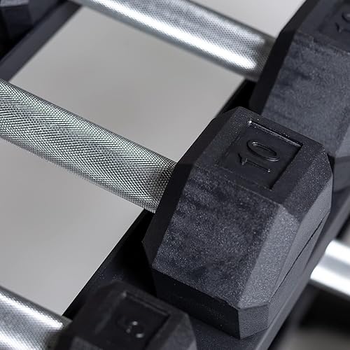 Miniatura 6 de REP FITNESS Juego de mancuernas hexagonales de goma con estantes, juego de 5-50, juego de 5-75, juego de 5-100, juego de 2.5-27.5, 55-75, 80-100 o