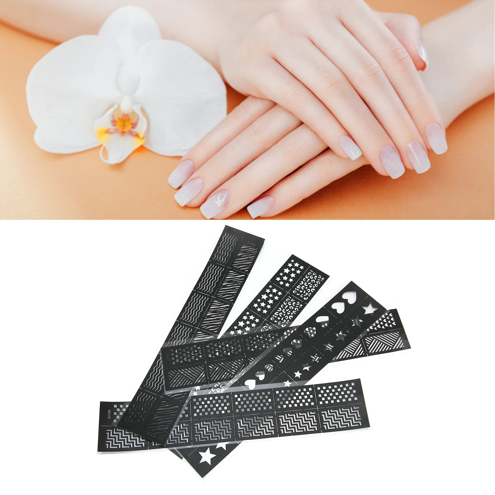 5 Sheets Nail Stencils, Nail Art Printing Template with Different Patterns Hollow Out Nail Decals Stamping Stencil Plates for DIY Stencil Tool Nail Designs Decorations