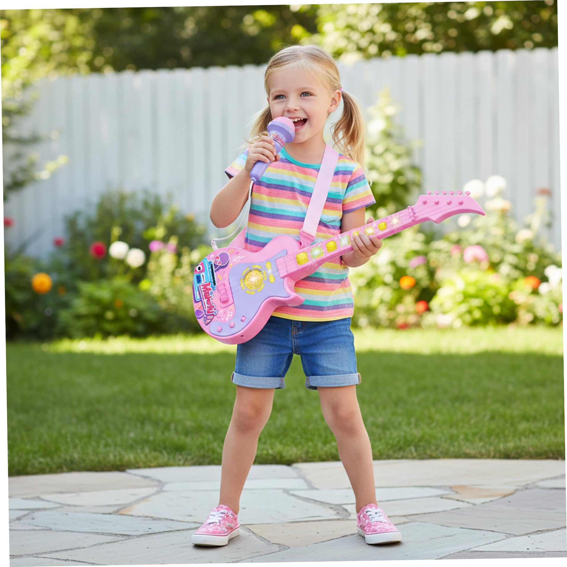 Juego de Guitarra y micrófono para niños con música y luz Guitarra micrófono 2 en 1 para niños pequeños