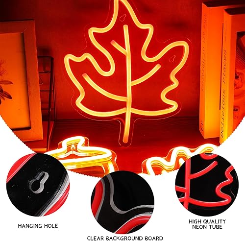 Miniatura 4 de ROCEEI 3 letreros de neón de otoño, hojas de arce, bellota de neón, luces LED de Acción de Gracias, barra de pared USB, decoración de sala de estar,