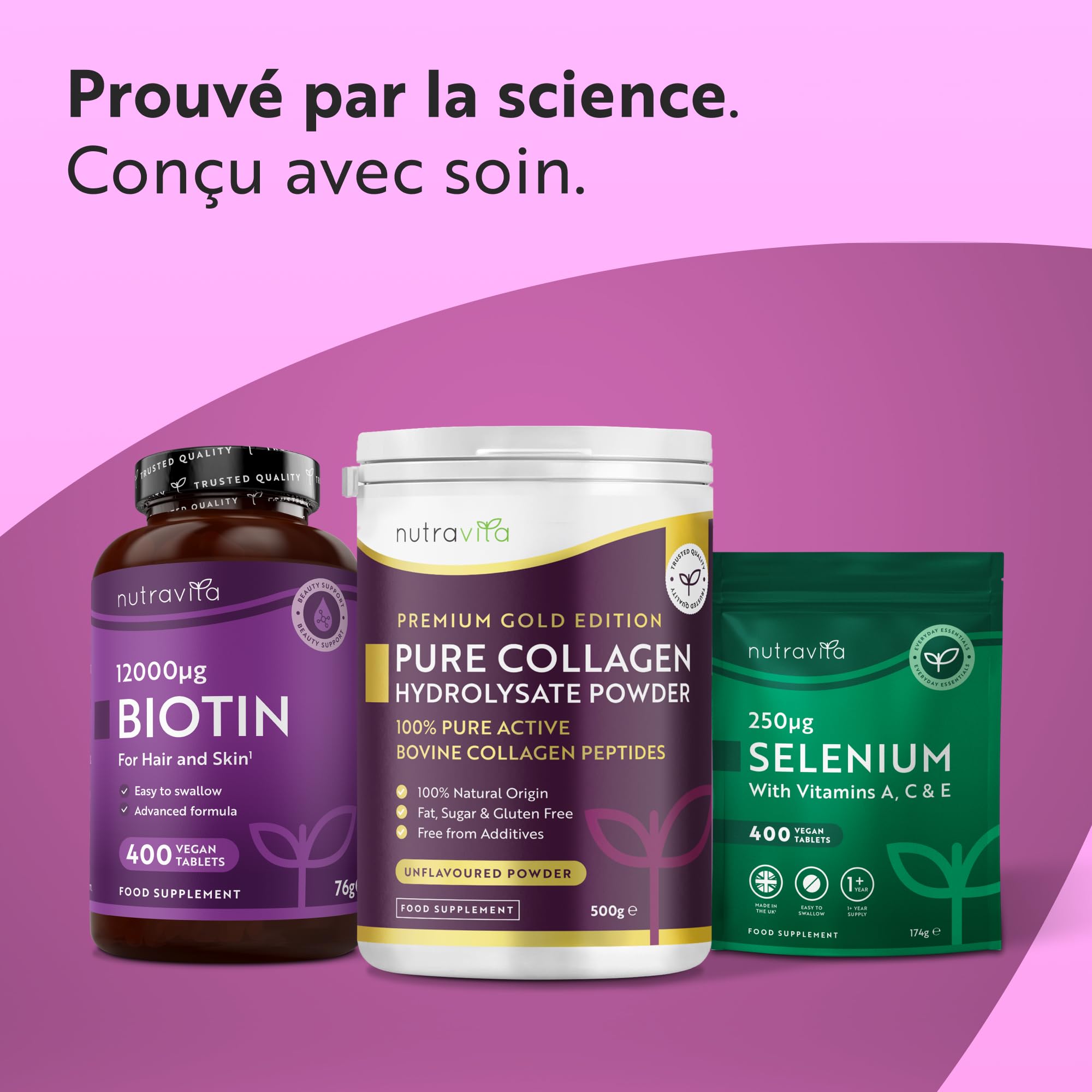 Nutravita Poudre de Collagene 500g - 100% Premium Peptides de Collagène Hydrolysés Pur, Type 1-50 Portions, Goût Neutre - Peptide de Collagen Hydrolysat - Collagene Bovin à Boir - 8 Acides Aminés