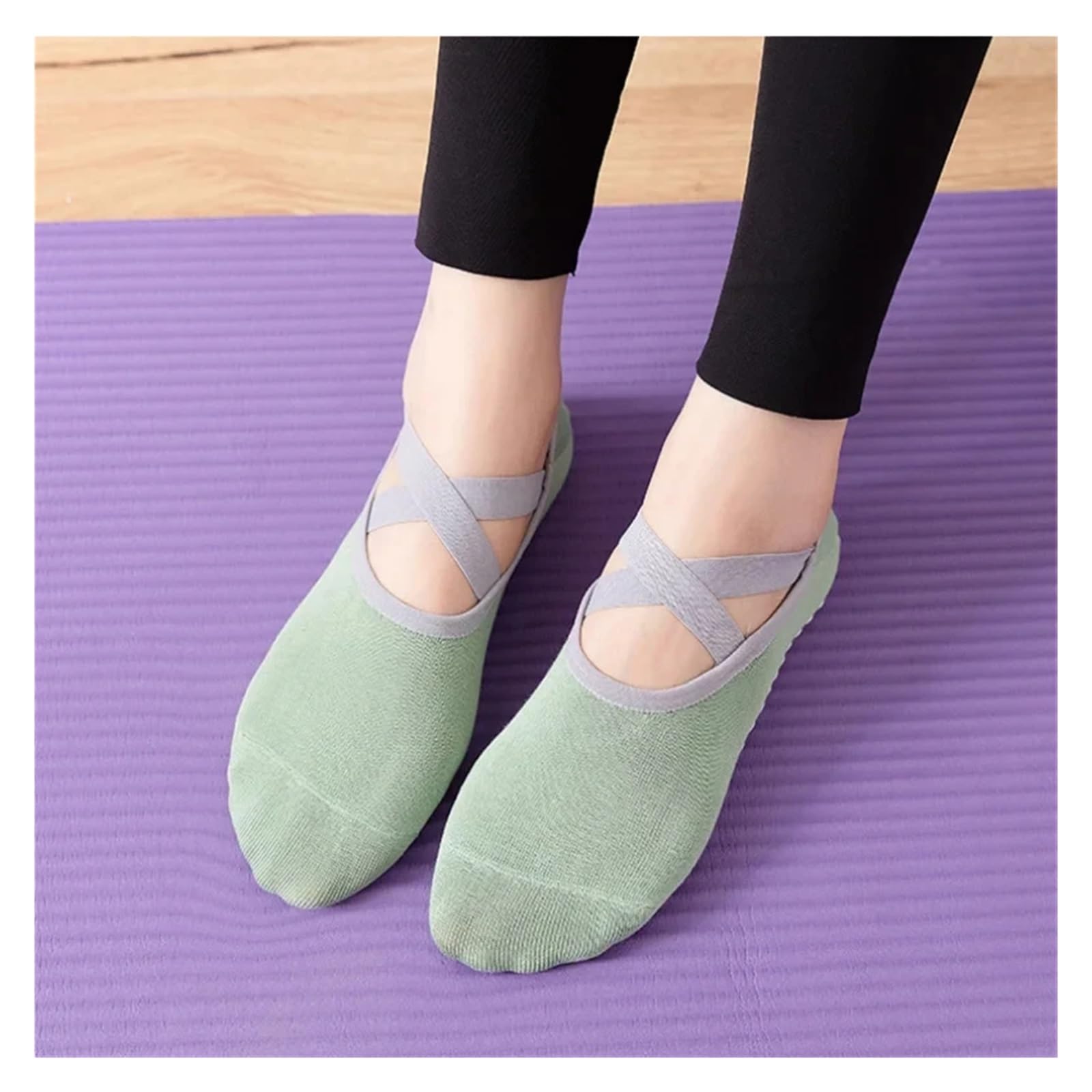 Yoga Pilates Socke 5 Paar Frauen Yoga Socken Silikon Anti-Slip Ballett Pilates Socken Frauen Backless Atmungsaktive Bandage Tanz Sport Socken(Khaki)