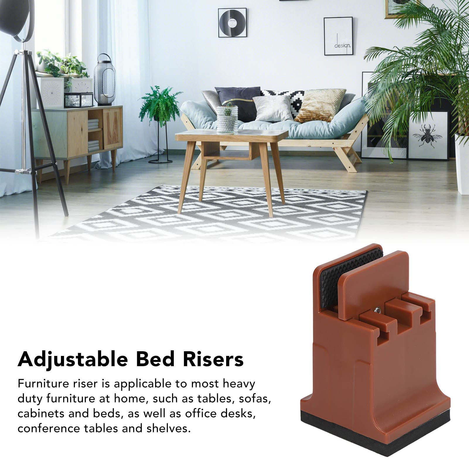 Ejoyous 4Pcs Möbelerhöhungen, Betterhöhung mit Schraubklemme Verstellbare Tischerhöhung Betterhöher Möbel Erhöhung Gummi-Bett-/Coucherhöhungen für Schwerlastmöbel (Brown)