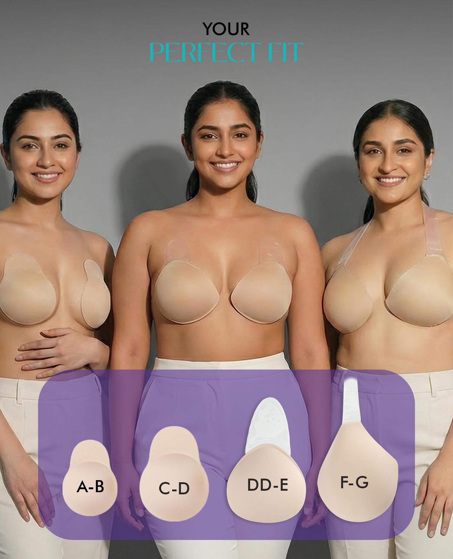 PINQ POLKA Reusable Silicone Bra Lift Cup for Women|Stick on|Invisible Breast Lift Cups |Skin- Friendly Adhesive|Up to 12 Hrs Sticking Capacity|Reusable Cloth Bag|Nude Colour C- D Cup Size - 2 Pcs 2
