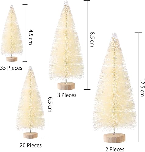 Miniatura 22 de SATINIOR 60 piezas de mini árbol de Navidad artificiales de sisal árboles de nieve, cepillo para botellas, árboles de Navidad, adornos de pinos