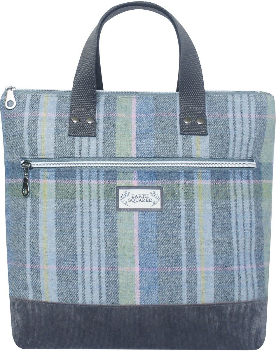 Earth Squared - Fair Trade - Squared off shape Tweed Backpack Check Tartan Rucksack for Woman (Luffness Tweed/Grey)