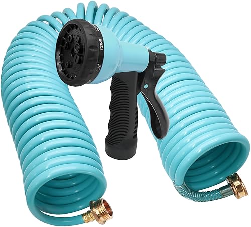 Miniatura 2 de Manguera de jardín de 50 pies, manguera retráctil de agua rizada de EVA, conectores de latón, incluye pulverizador de función de 8 patrones, bobina