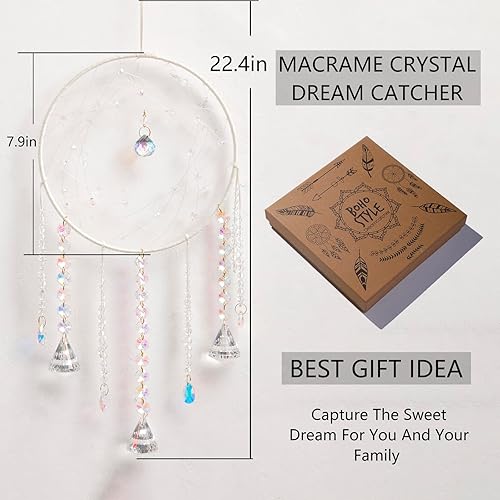 Miniatura 5 de Artilady Atrapasueños con cristales  Atrapasueños de luna de color blanco grande, decoración de pared para el hogar, niñas, niños, habitación de