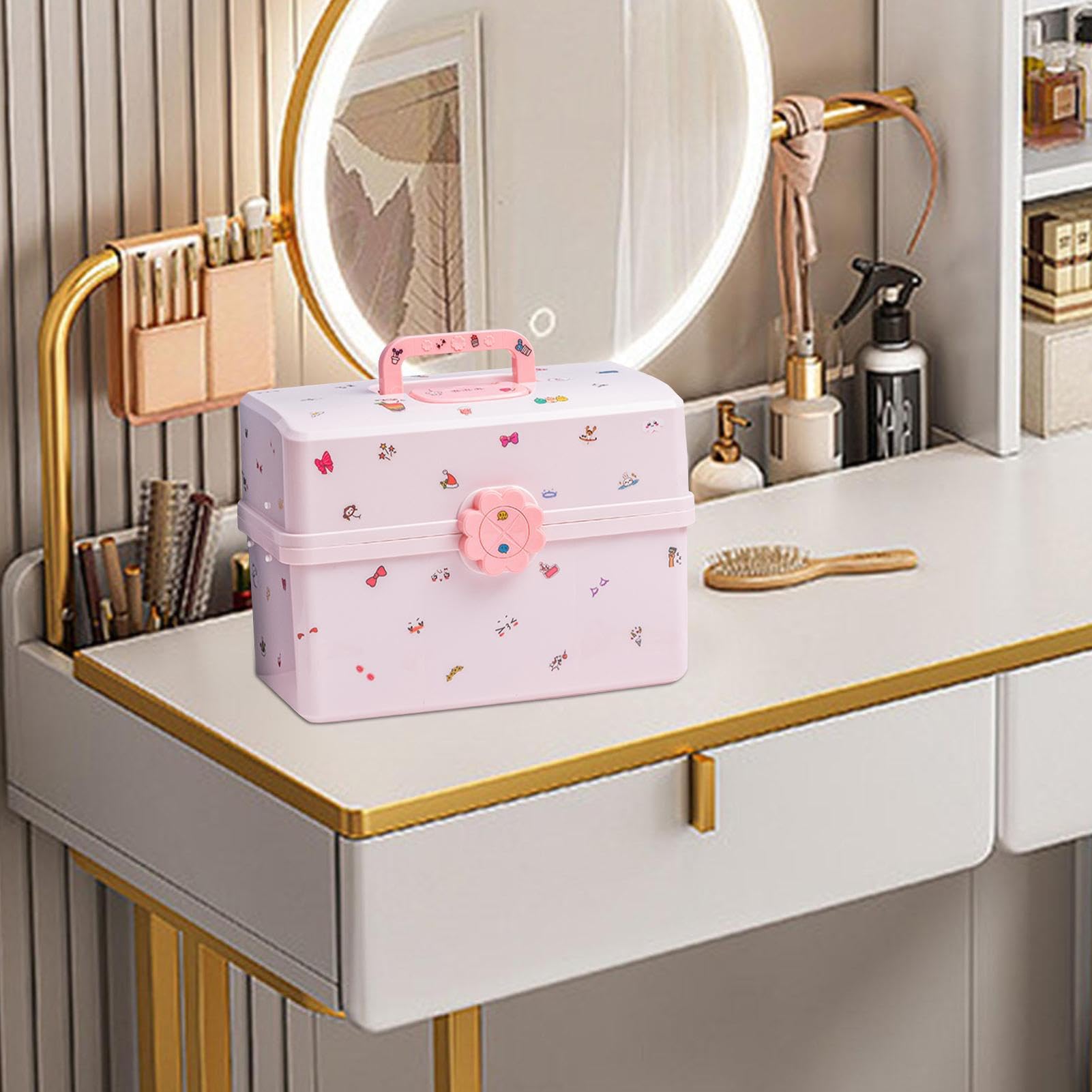 Organizador de accesorios para el cabello para niñas pequeñas, caja de almacenamiento para postizos para niñas - Estuche impermeable de 3 capas para sombreros pequeños - El joyero impermeable para