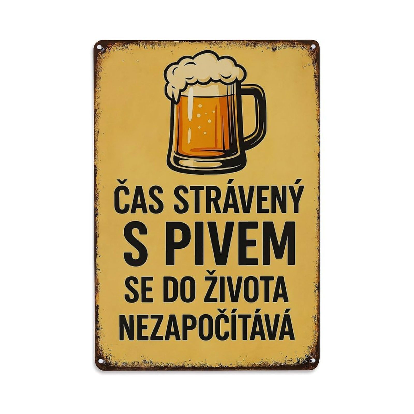 Bliveurn Vintage Beer Mug With Czech Text Retro Metal Tin Sign, Metal Poster For Home, Gaming Room, Studio Workshop,Bar,Garage Wall Art Decor 8X12 Inch