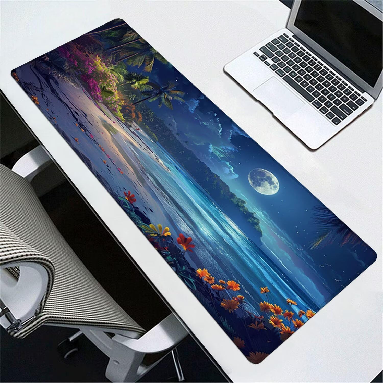 Tapis de Souris Gaming XXL (1200x600mm) - Grand Tapis Bureau Antidérapant Étanche Bords Cousus Caoutchouc Naturel Gamer PC Portable Bureau - Précision Vitesse Confort Plage de Sable de la Lune G-948