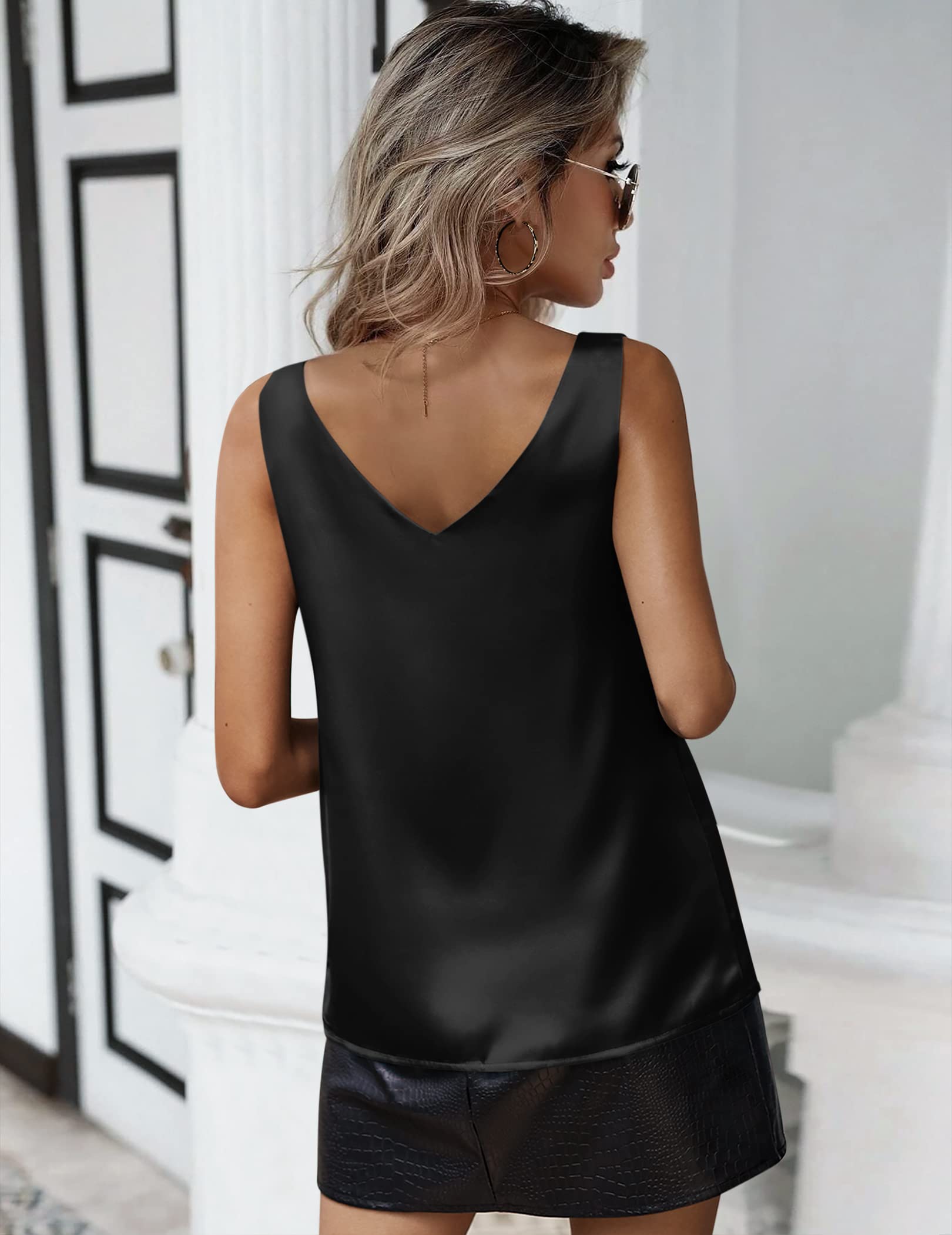 Zeagoo Canotta da Donna in Raso Senza Maniche Capo Basic Estivo Casual con Scollo a V Raso Camicette Canotta Maglietta Tops