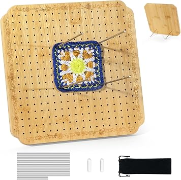 Crochet Blocking Board Wooden Granny Square for Crochet Projects Square Board Crocheting Accessories Gifts for Crocheters Wood, Medium