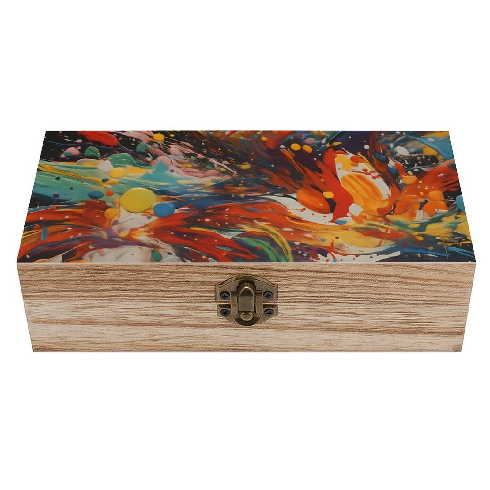 HLBSDM Colorful Splash Oil Painting Retro Wooden Storage Box Jewelry Art Gift Boxs Decorative Keepsake Boxes