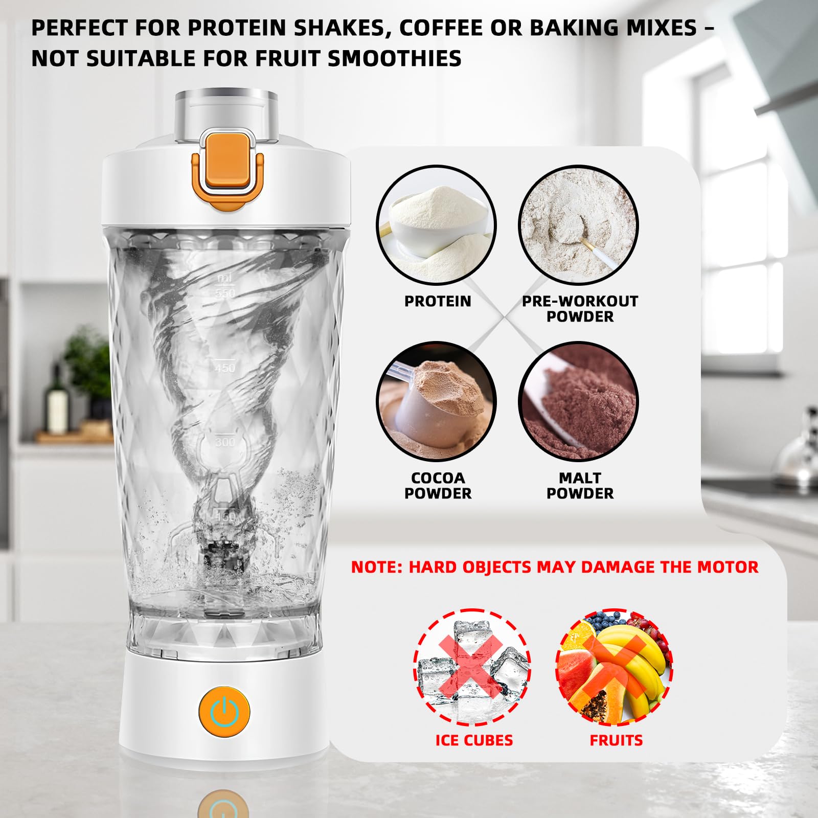 Shaker elettrico per proteine, tazza miscelatore per frullati e sostituti dei pasti, senza BPA, portatile, con scomparto supplementare, tazze shaker ricaricabili USB per frullati proteici, 550 ml