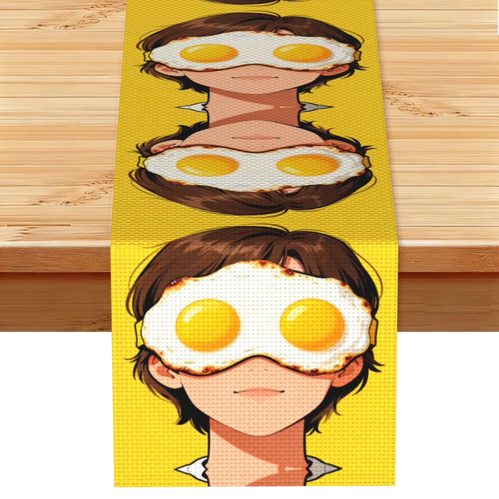 Fried Egg Eye Mask Linen Look Table Runner 13x72-Wrinkle Resistant Farmhouse Style for Dining Table Decor