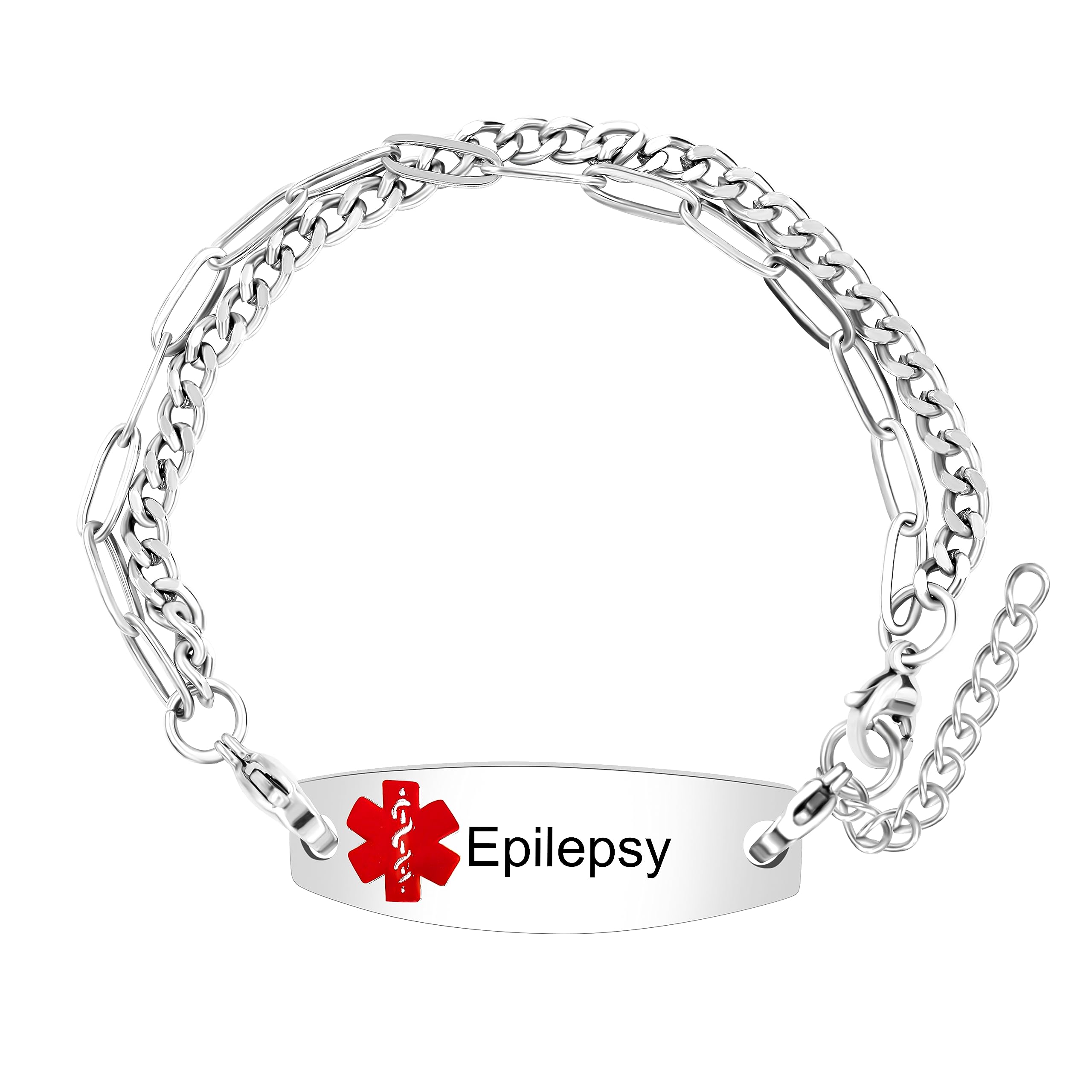 Uloveido Personalized Emergency Medical Alert Bracelet - Adjustable Two Layers Link Chain Bracelet for Women and Men