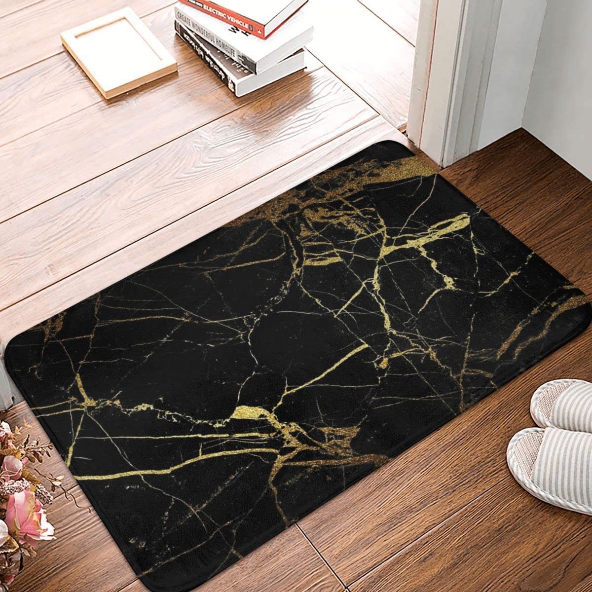 Paillasson marbre noir et or 60x90cm YACANNA pour entree tapis de cuisine et salon