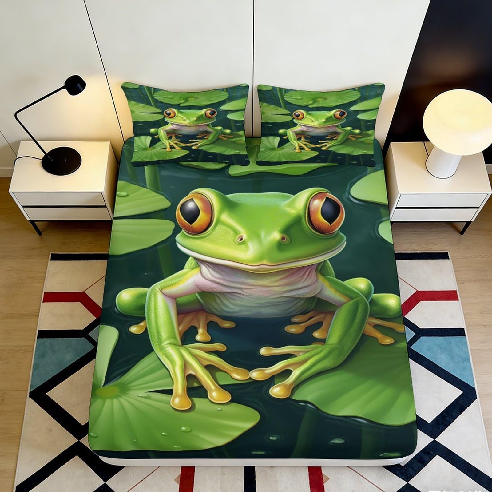 Pnayamiorkfel Style-9 3D Printed Frog Pond Fitted Sheet Microfiber Breathable Decorative Leaf Pattern Bed Cover For Bedroom Guest Room 90X200x25cm