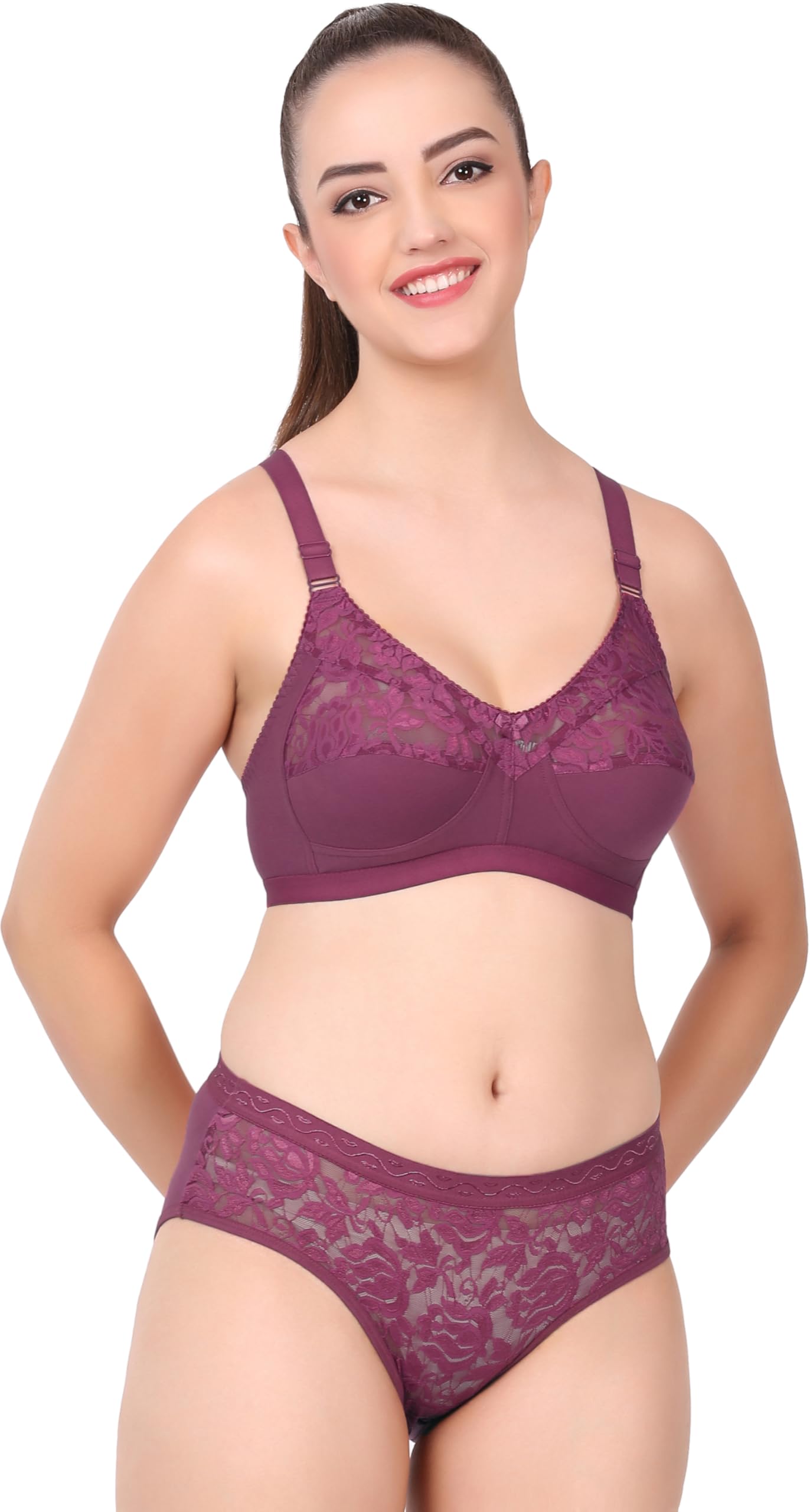 Women's Self Design Cotton Blend Deepika Onion Pink Set Regular Bra & Panty Set-picture-49