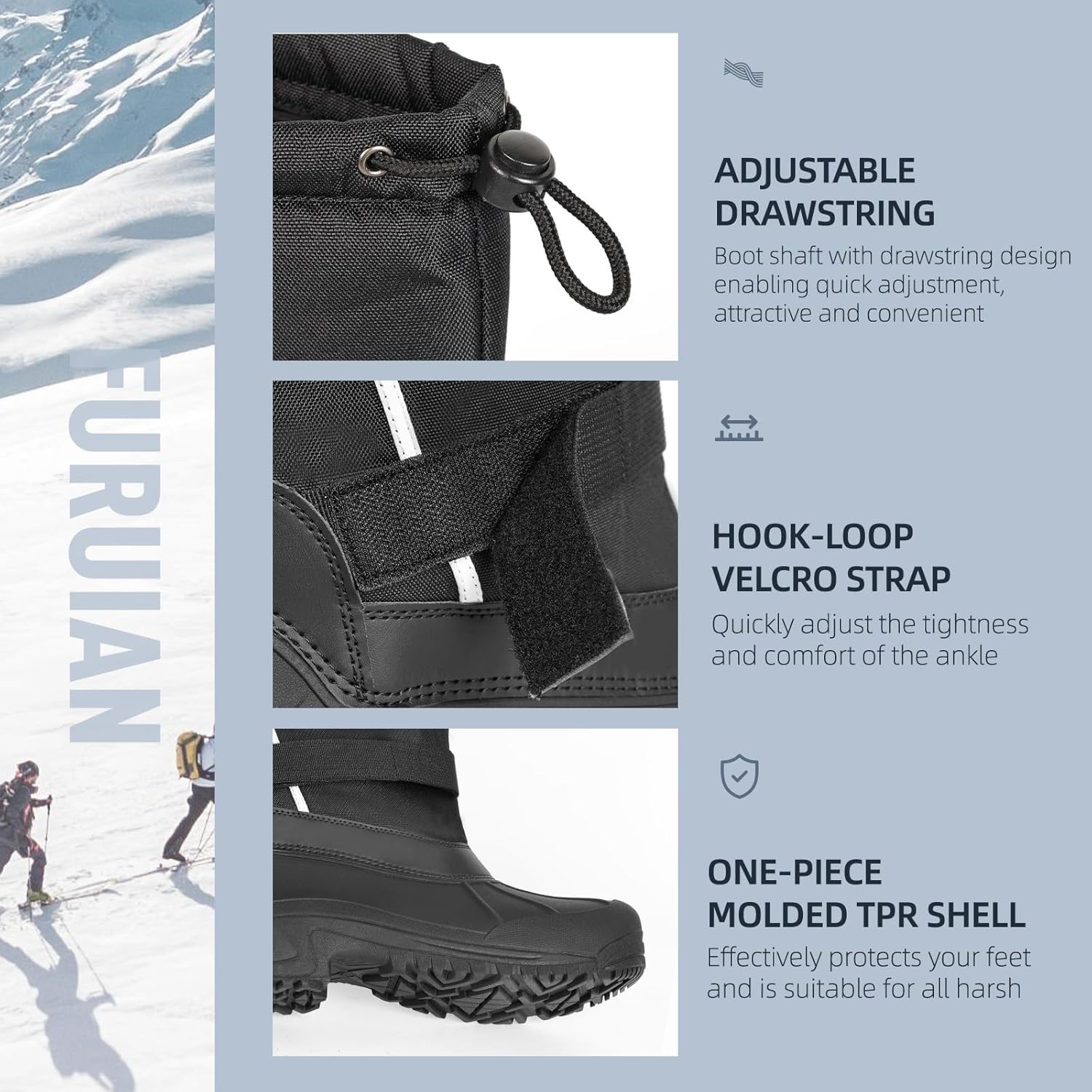 Furuian Insulated Snow Boots for Men Waterproof Winter Boots for Men Outdoor Non Slip Hiking Snow Duck Boot Mens Winter Duck Boot with an Insulated Inner Liner - Image 6