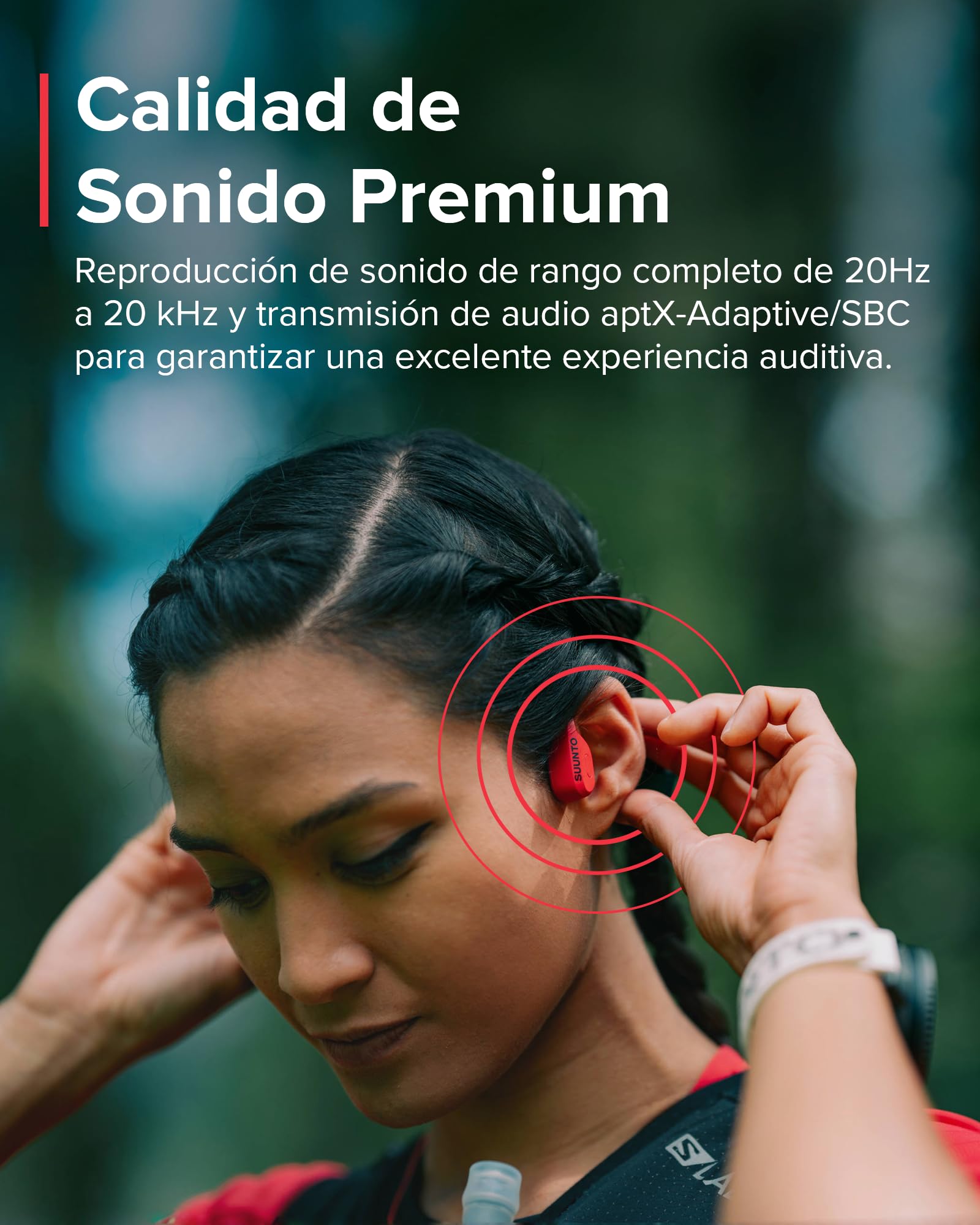 Suunto Wing Open-Ear Auriculares Conducción Ósea, Auriculares Deportivos Inalámbricos Bluetooth, Control Movimiento Cabeza, Micrófono HD Incorporado, Resistente al Desgaste IP67, Luces Seguridad